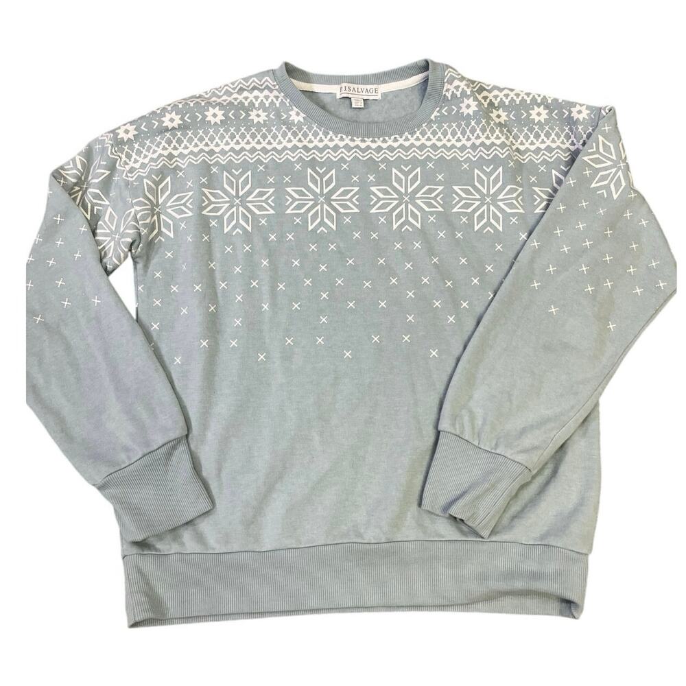 🌟3‎ for $35🌟 PJ Salvage Pullover Fair Isle Sweatshirt, Cozy Ski Womens S Mint